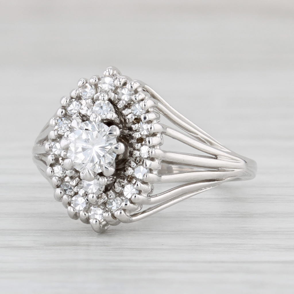 Light Gray Vintage 0.61ctw Diamond Halo Ring 14k White Gold Size 6 Engagement