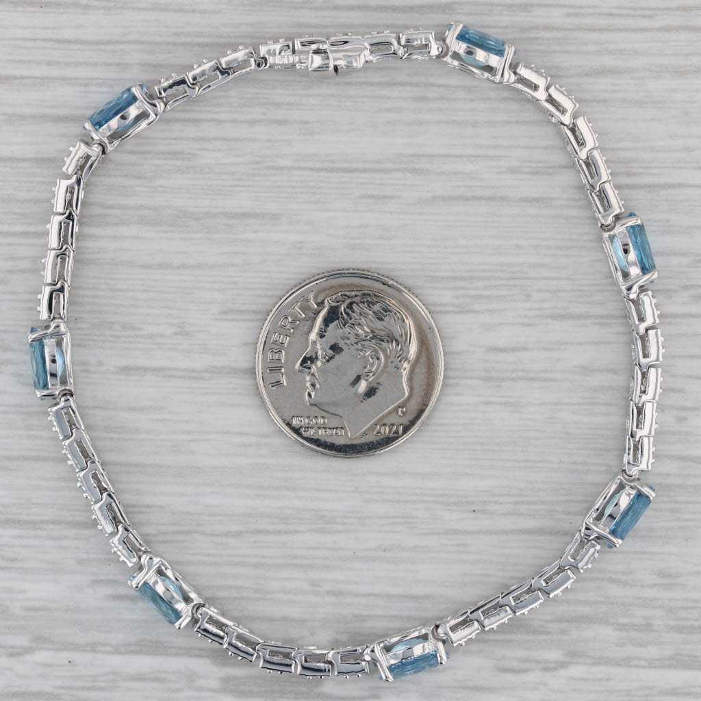 Gray 5.75ctw Aquamarine Diamond Tennis Bracelet 14k White Gold 6.75"
