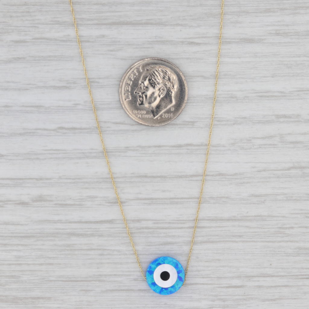New All Seeing Eye Pendant Necklace 14k Gold Onyx Mother of Pearl 17.25"