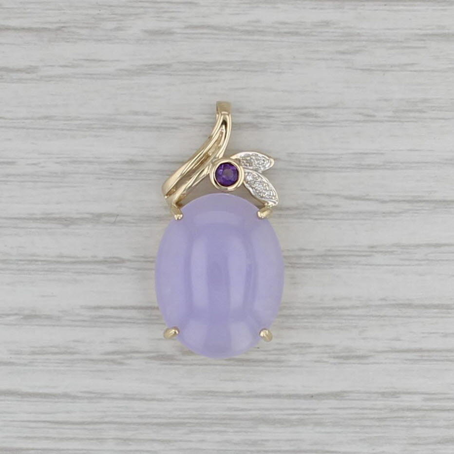 Purple Jadeite Jade Amethyst Diamond Pendant 14k Yellow Gold