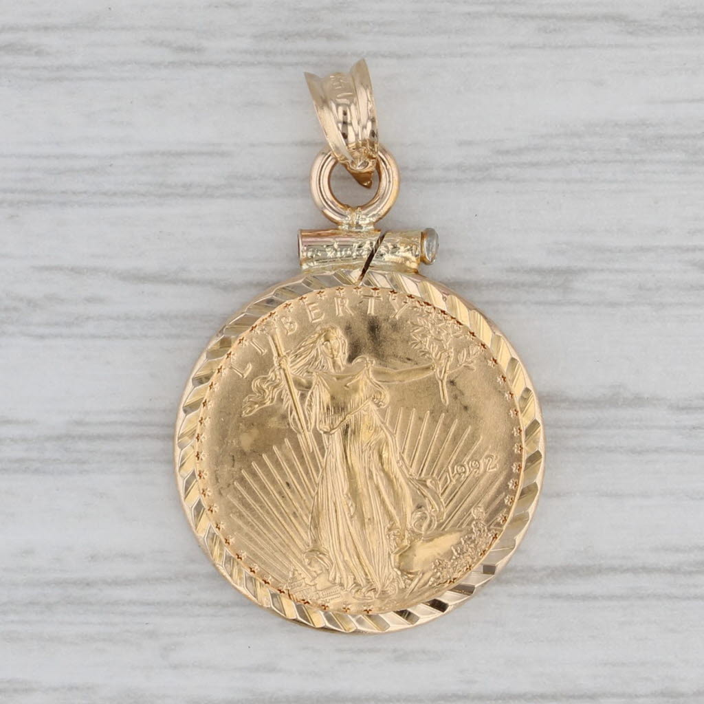 Gray 1992 1/10ozt 5 Dollar American Eagle Liberty Coin Pendant 14k 22k Yellow Gold