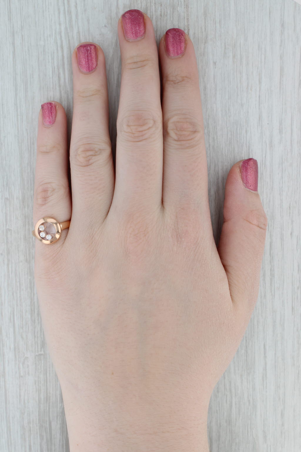 Gray Chopard Happy Curves Diamond Ring 18k Rose Gold 829562-5009 Size 6.5 53