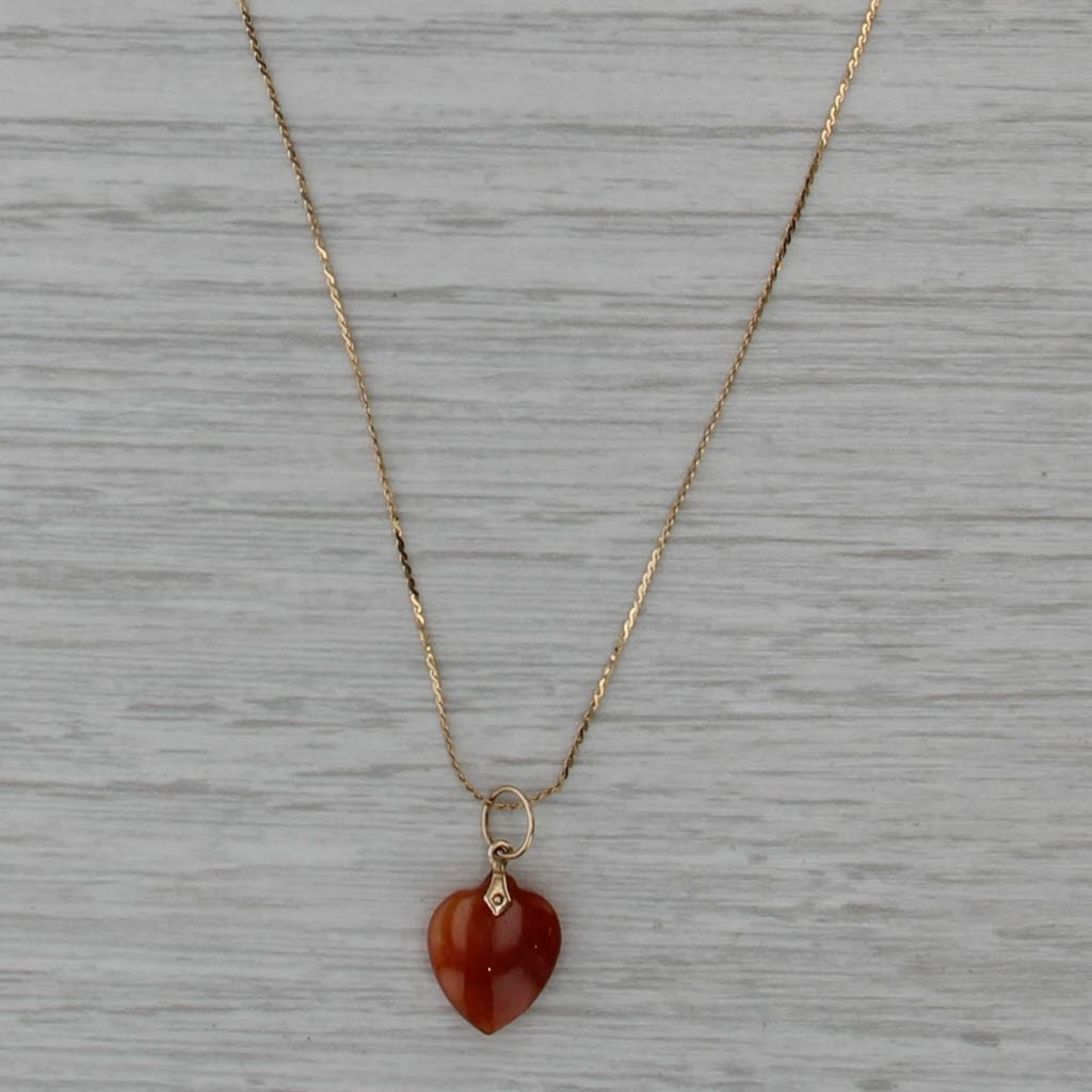 Jadeite Jade Orange Pendant Necklace 14k Yellow Gold 16" S-Link Chain