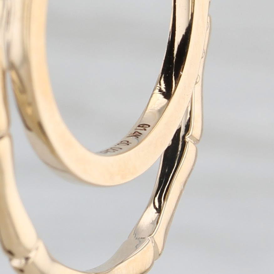 Light Gray New 0.12ctw Diamond Bamboo Hoop Earrings 14k Yellow Gold Snap Top Round Hoops