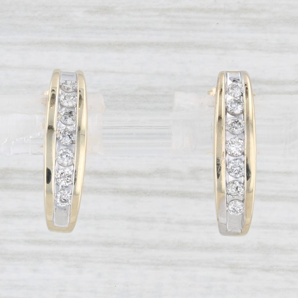 Light Gray 0.20ctw Diamond Journey J-Hook Earrings 14k Yellow Gold Pierced Drops