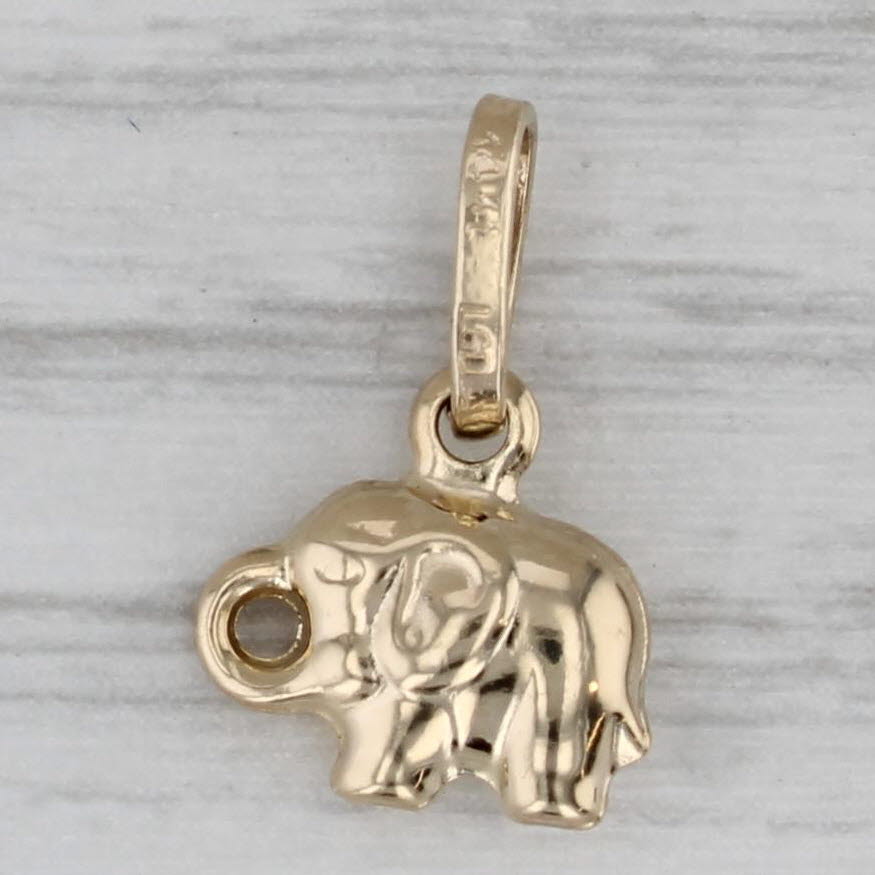 Gray Tiny Elephant Charm 14k Yellow Gold Pendant Gift for Child