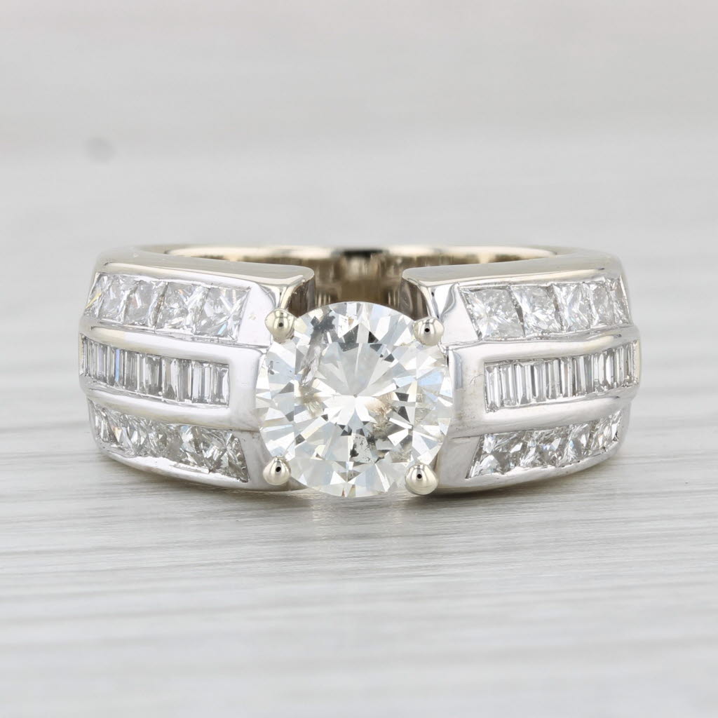 Light Gray 2.96ctw Round Diamond Engagement Ring 14k White Gold Size 7