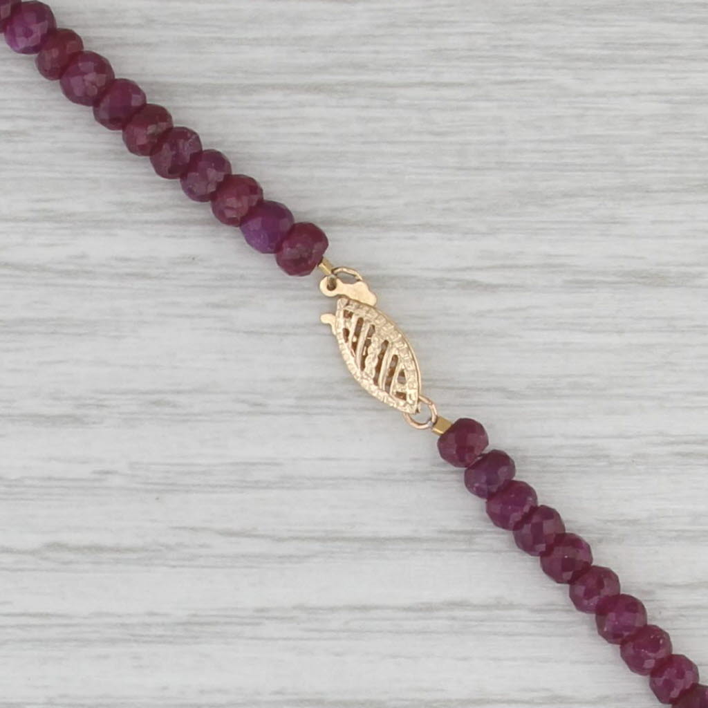 Cultured Pearl Ruby Bead Strand Necklace 14k Yellow Gold 18"