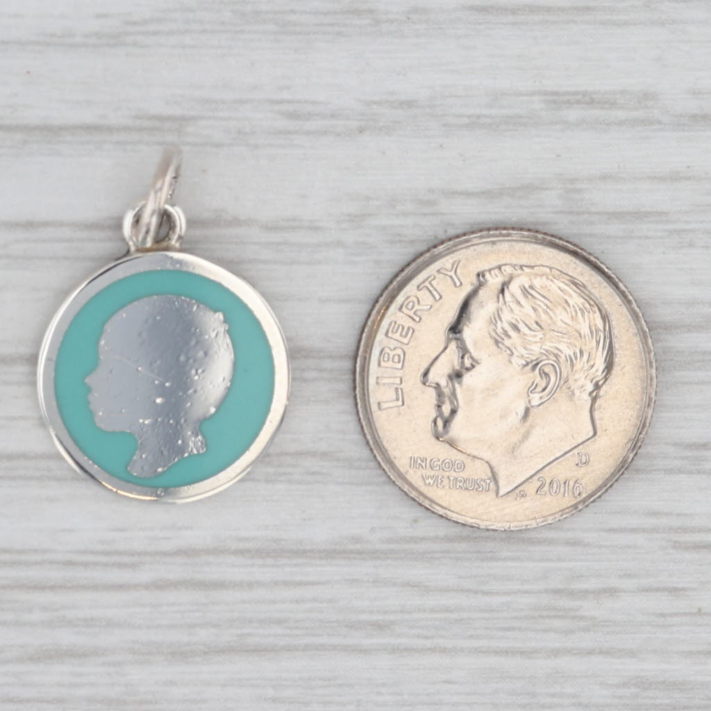 Light Gray Tiffany Retired Boy Silhouette Charm w/ Pouch Sterling Silver Enamel Pendant