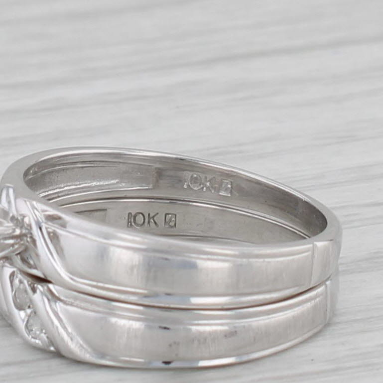 Gray Diamond Engagement Ring Wedding Band Bridal Set 10k White Gold Size 7