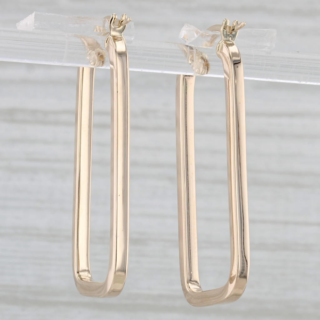 Gray Rectangle Hoop Earrings 14k Yellow Gold Snap Top Hoops