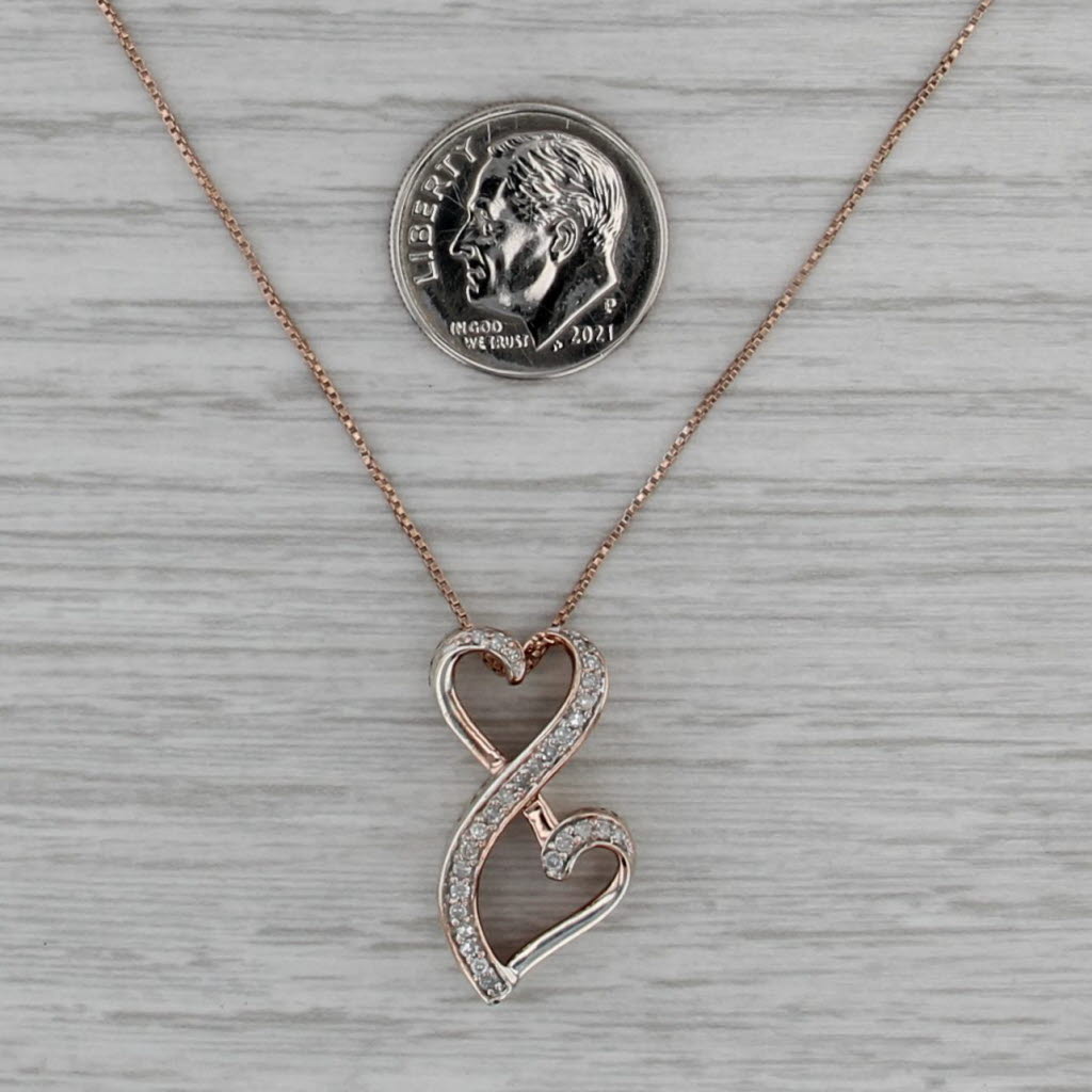 Diamond Interlocking Hearts Pendant Necklace Sterling Silver Rose Gold Plating