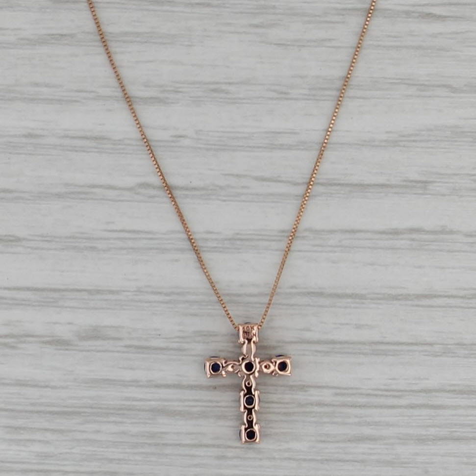 Lab Created Sapphire Diamond Cross Pendant Necklace 10k Rose Gold 18" Box Chain