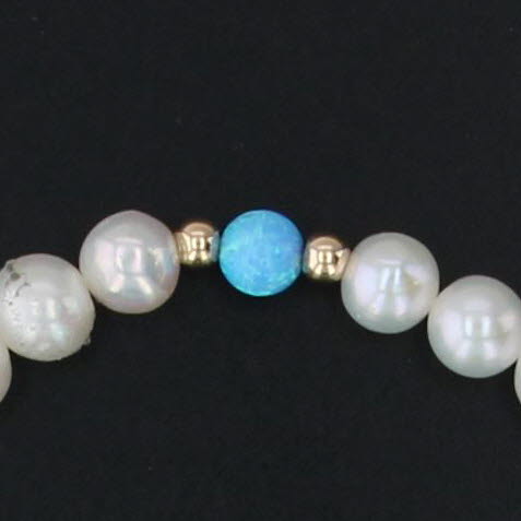 New Cultured Pearl Lab Created Blue Opal Strand Bracelet 6.5" Stretchy