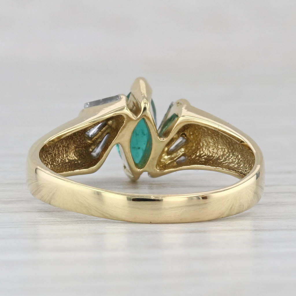 Light Gray Emerald Diamond Bypass Ring 18k Yellow Gold Size 8.75-9