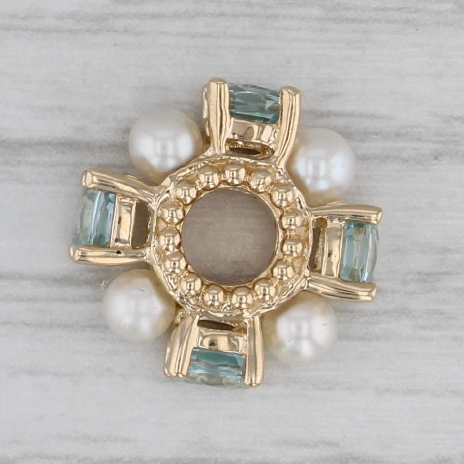 Gray Small Cultured Pearl 1.20ctw Blue Zircon Bead Spacer Charm 14k Gold Rondel