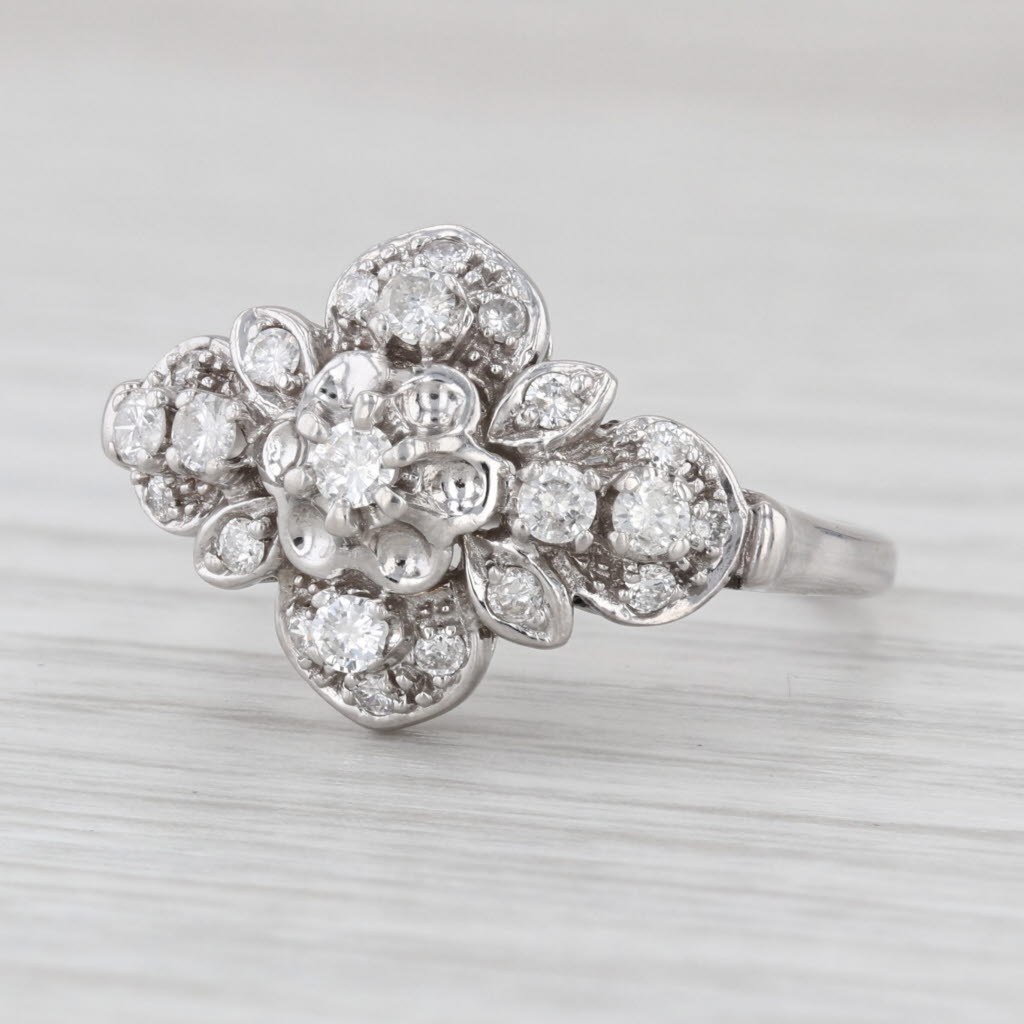 0.50ctw Ornate Diamond Cluster Ring 10k White Gold Size 9