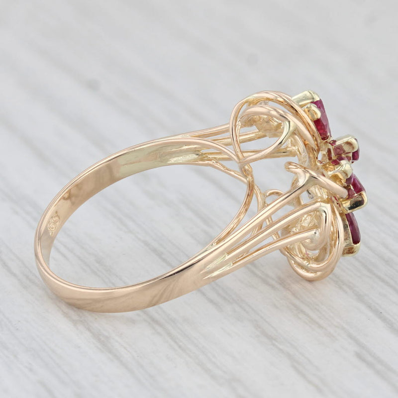 0.70ctw Ruby Diamond Ring 14k Yellow Gold Size 7.25 Flower Cluster