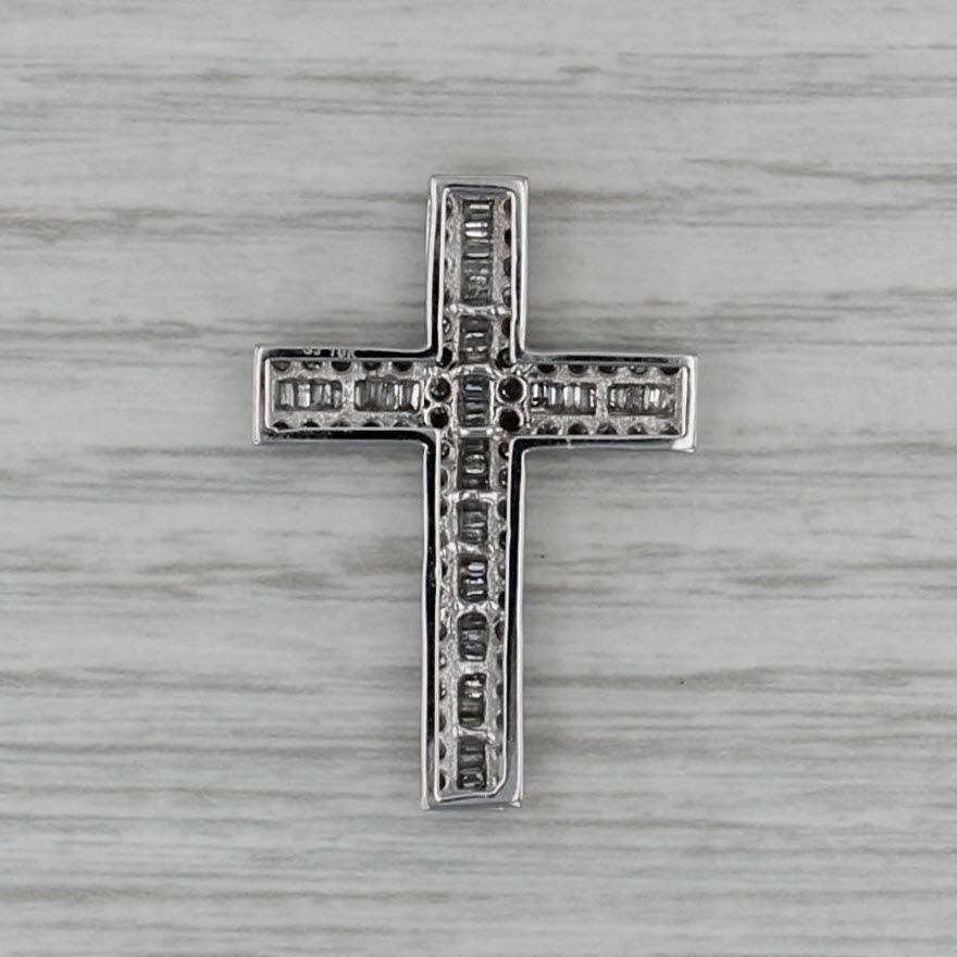 0.89ctw Diamond Large Cross Pendant 10k White Gold Floating Drop