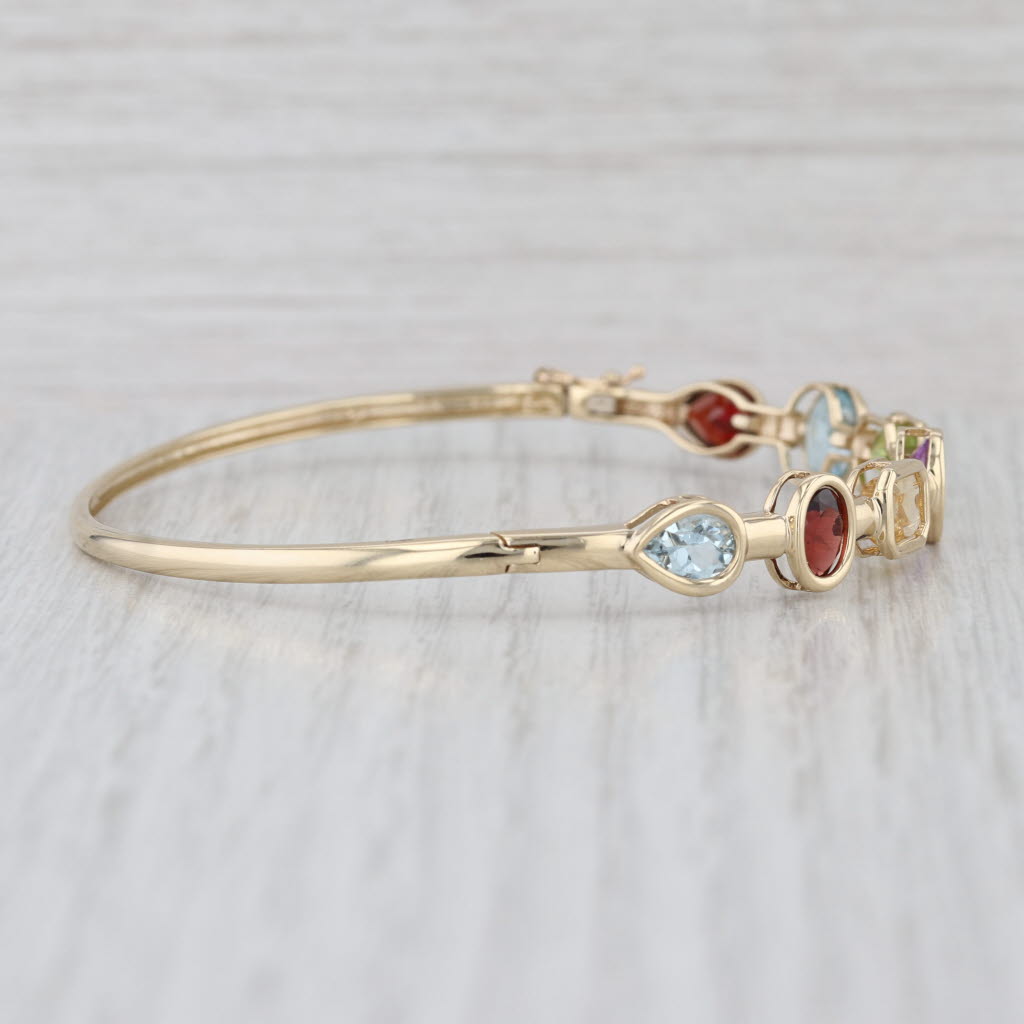 6.39ctw Gemstone Bangle Bracelet 14k Gold Topaz Garnet Citrine Amethyst Peridot