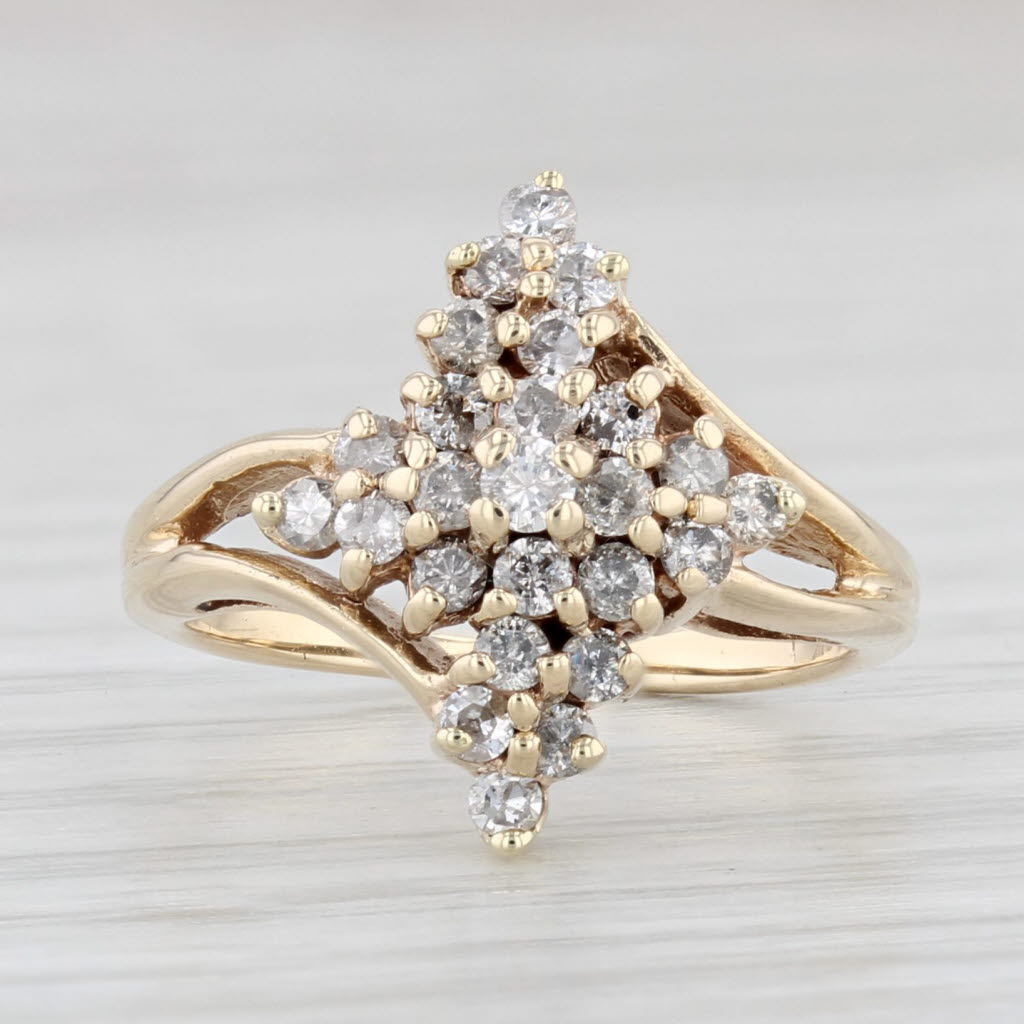 Light Gray 0.30ctw Diamond Cluster Bypass Ring 10k Yellow Gold Size 3.25