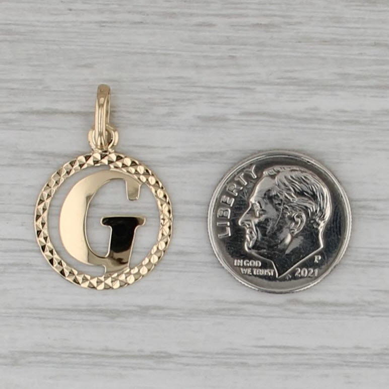 Letter Initial G Circle Pendant 18k Yellow Gold Charm