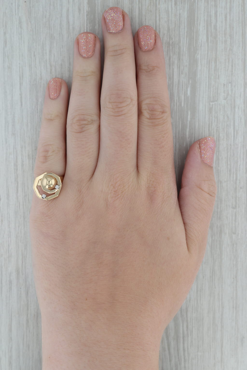 Dark Gray Diamond Spinner Ring 14K Yellow Gold Moves Size 5.75