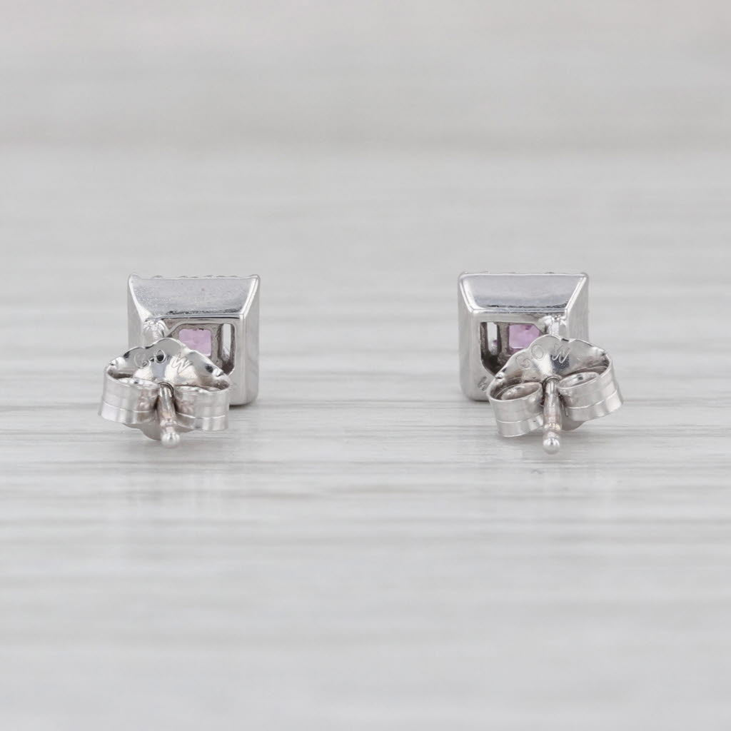 0.36ctw Pink Princess Sapphire Diamond Halo Stud Earrings 14k White Gold Studs