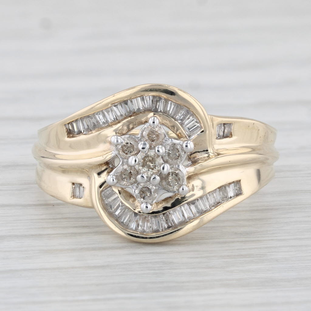 Light Gray 0.52ctw Diamond Flower Cluster Engagement Ring 10k Yellow Gold Size 7.5 Bridal