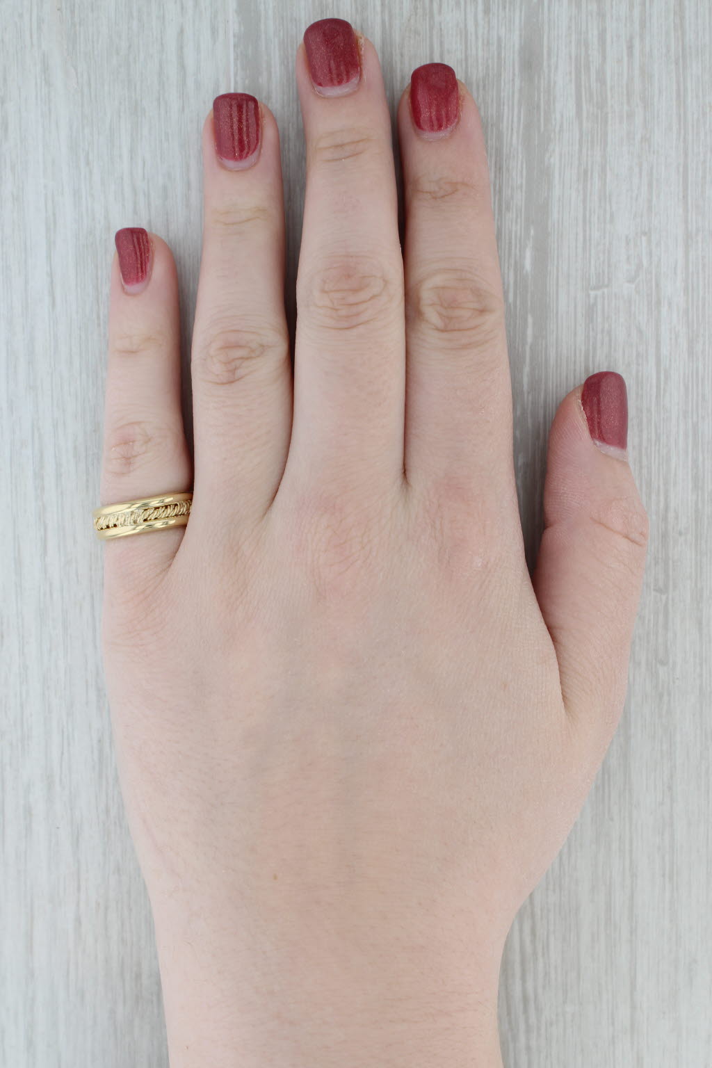 Gray Rope Center Wide Band Ring 18k Yellow Gold Size 6 Wedding Stackable