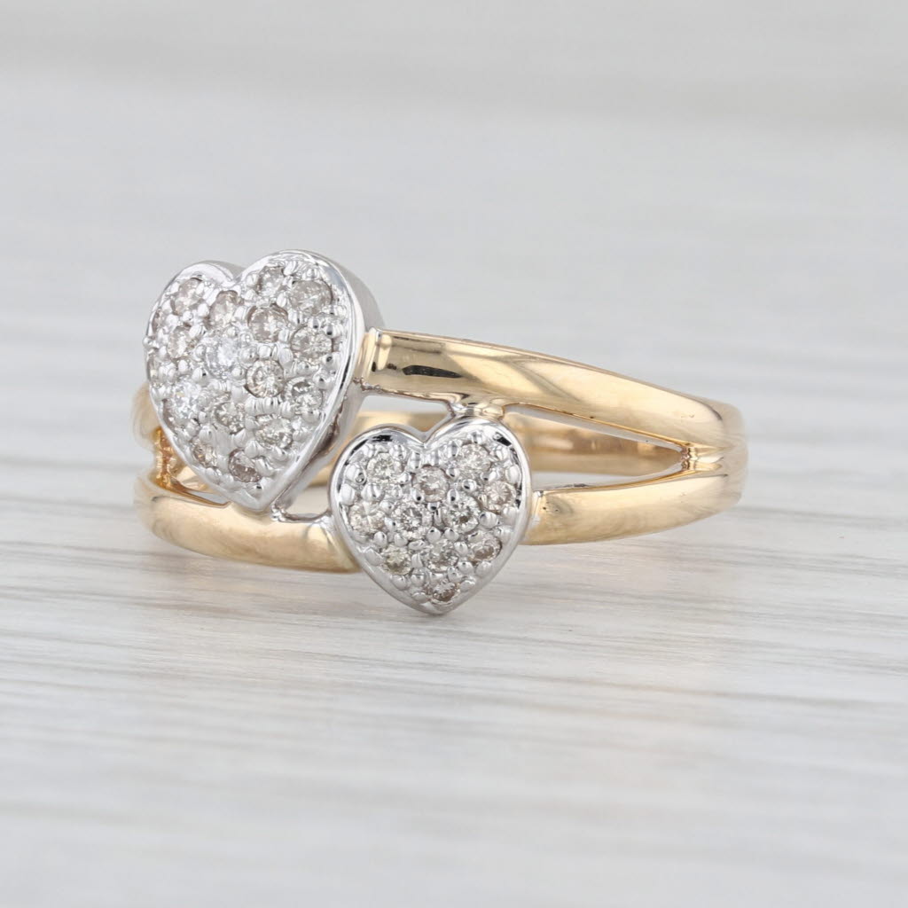 0.15ctw Pave Diamond Hearts Ring 10k Yellow White Gold Size 6.75