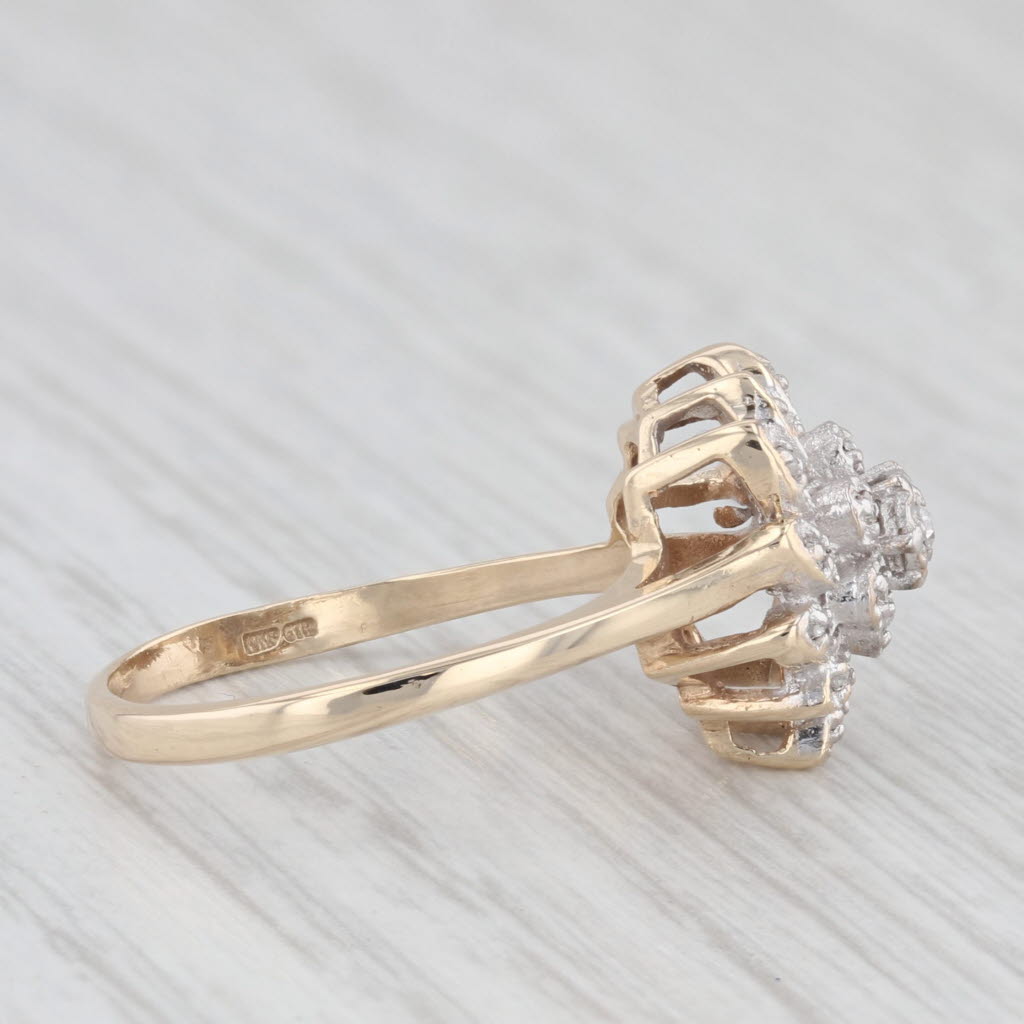 Light Gray Diamond Flower Cluster Ring 10k Yellow White Gold Size 6.5