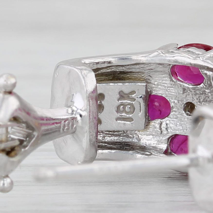 Light Gray 5.50ctw Ruby Diamond Half Hoop Earrings 18k White Gold Pierced Omega Backs