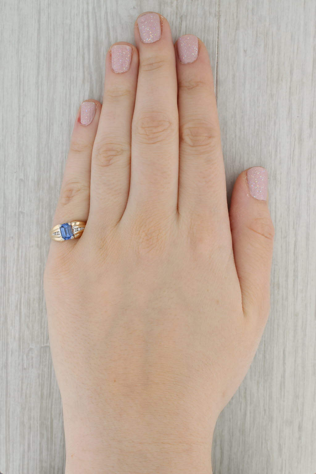 Dark Gray 1.45ctw Blue Lab Created Sapphire Diamond Ring 10k Yellow Gold Size 6.75