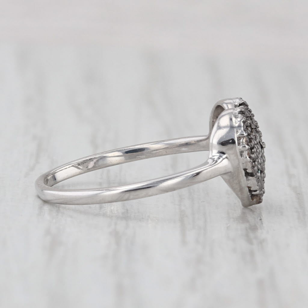 Pave Blue Diamond Cluster Heart Ring Sterling Silver Size 7