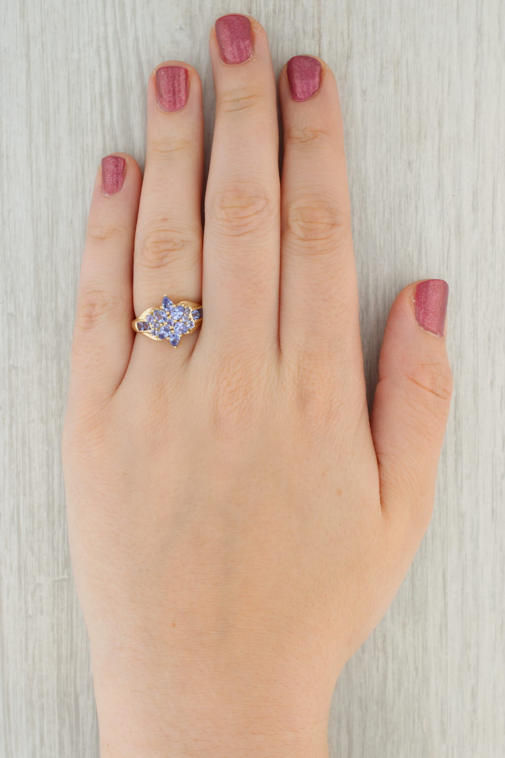 Tan 1.56ctw Tanzanite Flower Cluster Ring 14k Yellow Gold Size 7.25