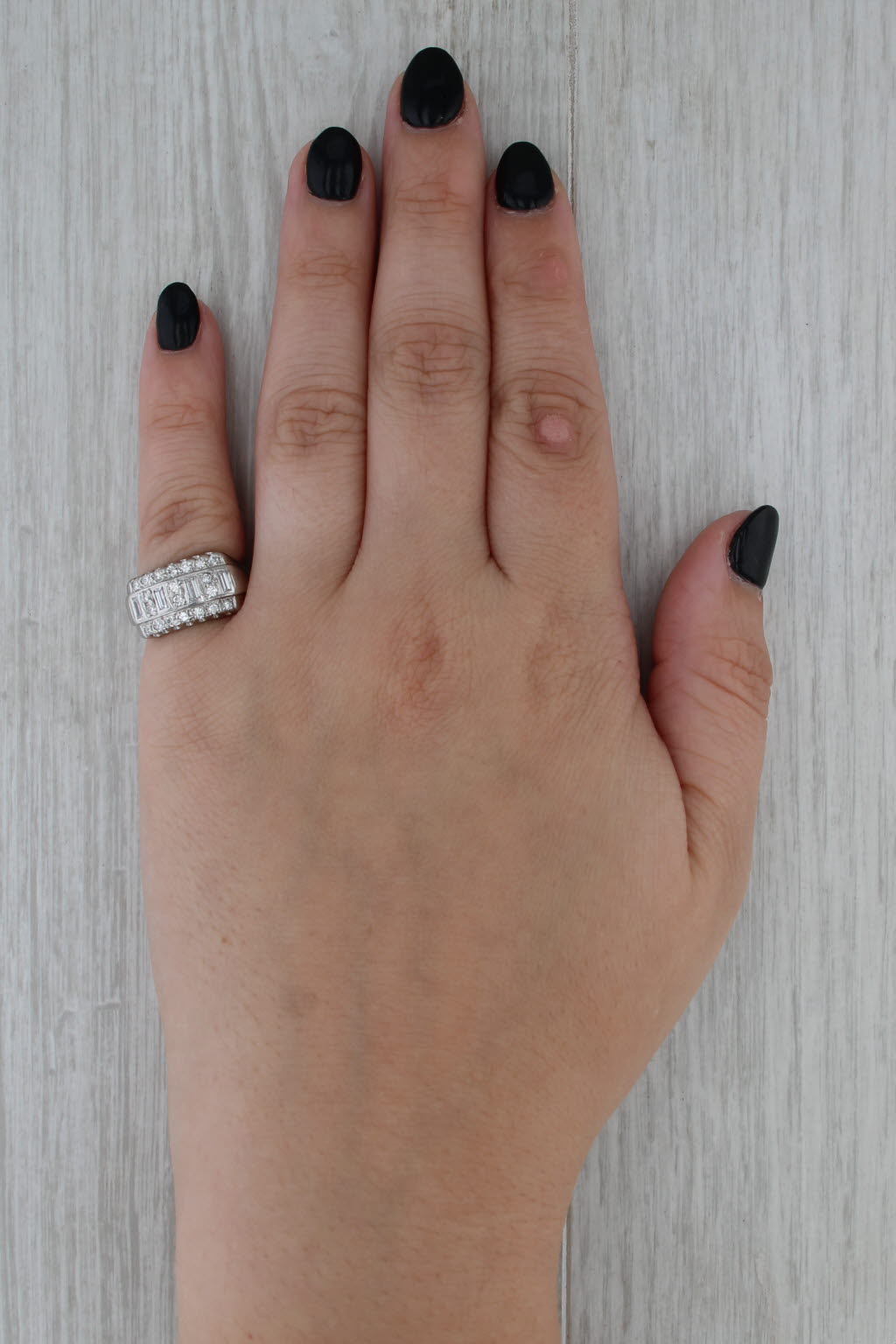 Vintage 0.64ctw 3-Row Diamond Ring 14k White Gold Size 4.75