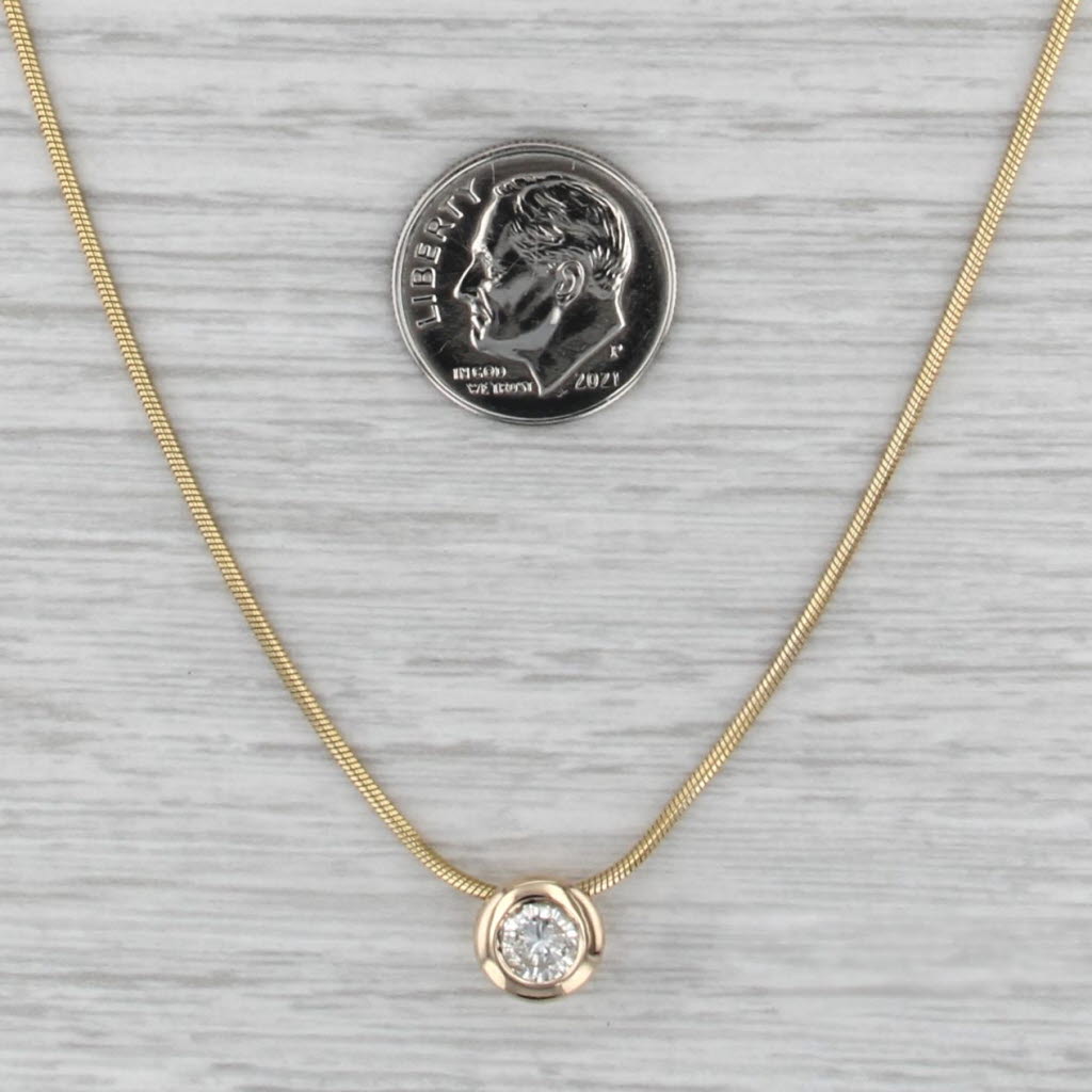 0.57ctw Round Diamond Solitaire Pendant 14k Yellow Gold 18" Snake Chain