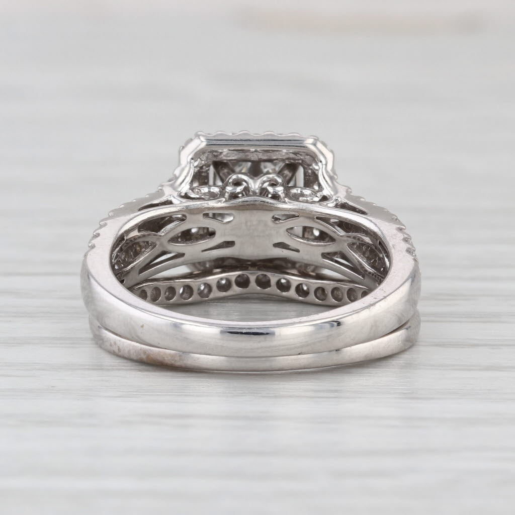 1.41ctw Diamond Halo Engagement Ring Wedding Band Bridal Set 14k White Gold Sz 7