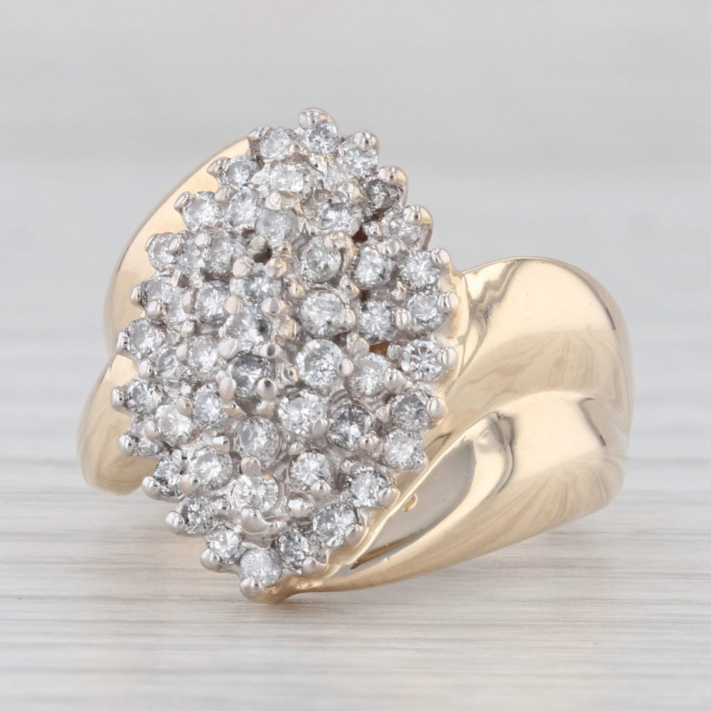 Light Gray 1ctw Diamond Cluster Ring 14k Yellow Gold Size 8 Bypass Cocktail