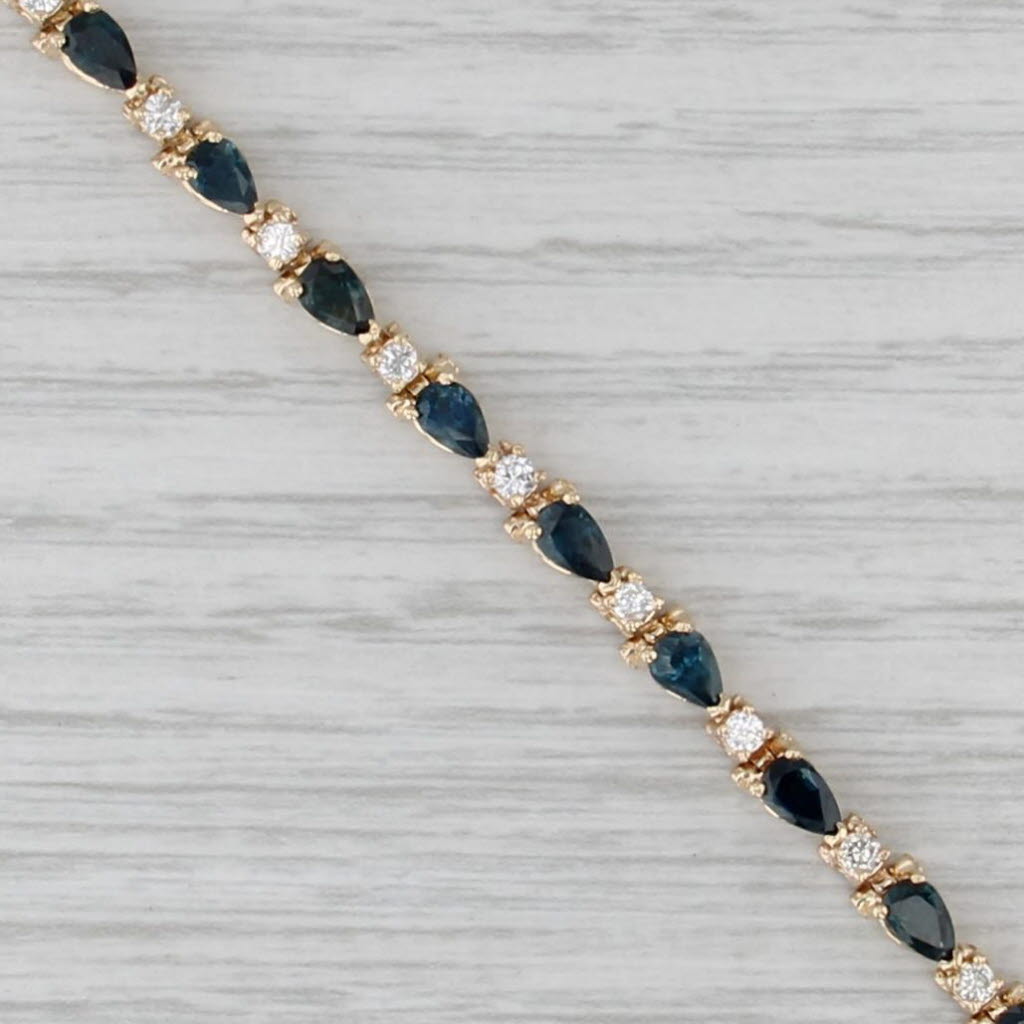 6.64ctw Blue Sapphire Diamond Tennis Bracelet 14k Yellow Gold 6.75"
