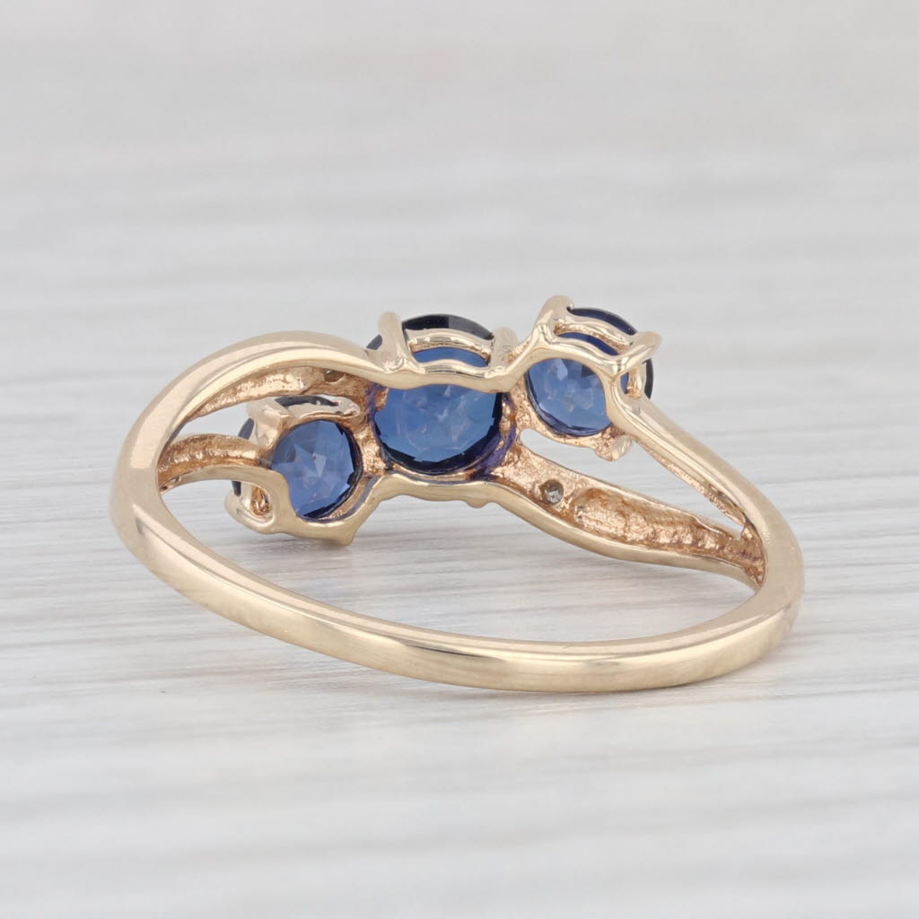 Light Gray 1.29ctw 3-Stone Lab Created Blue Sapphire Diamond Ring 10k Yellow Gold Size 7