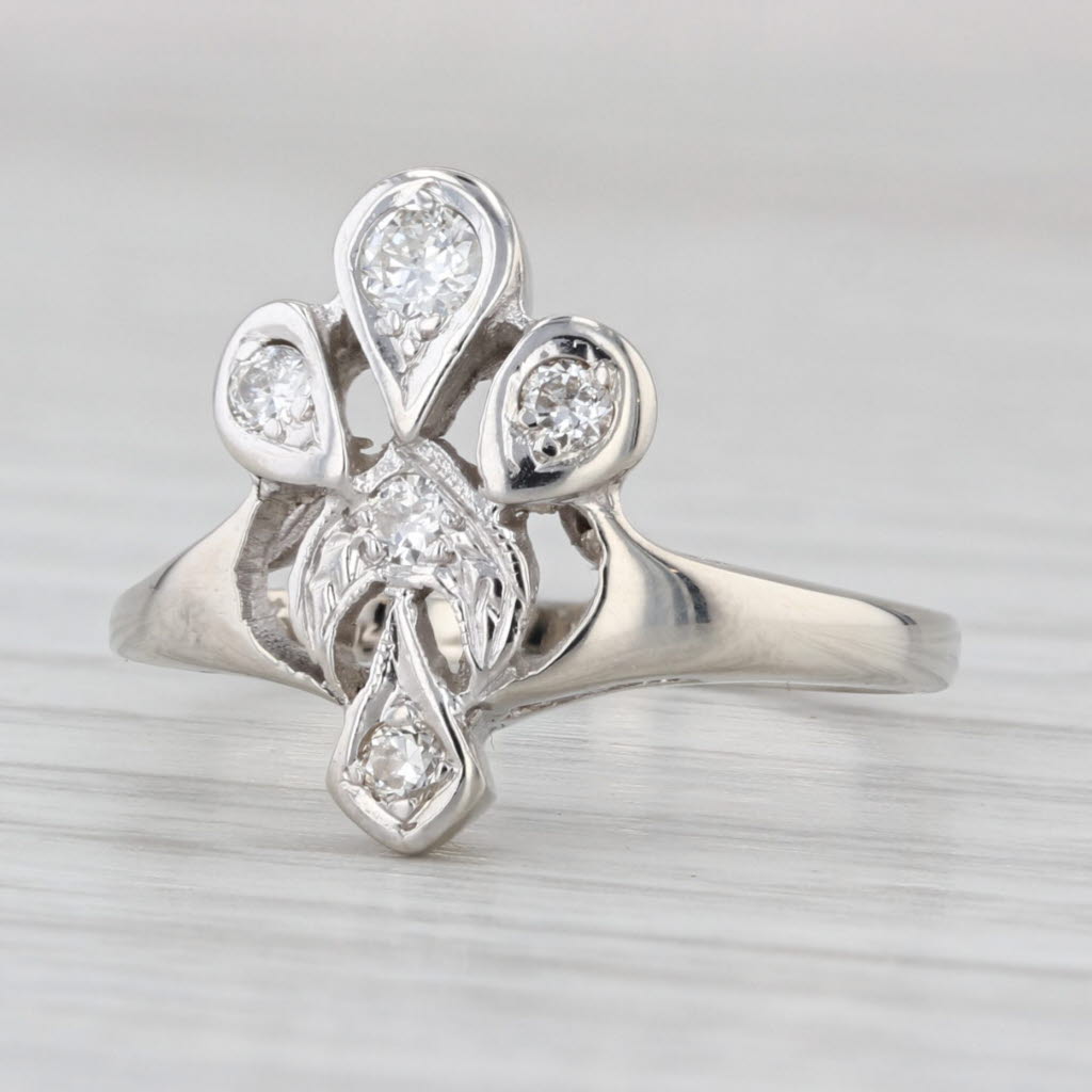 Vintage Converted Stickpin 0.19ctw Diamond Ring 14k White Gold Size 6.25