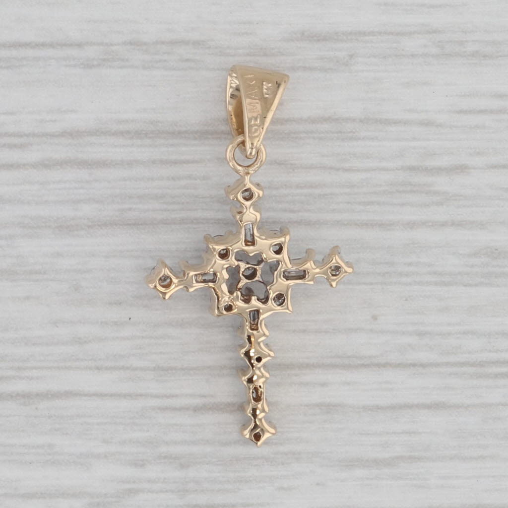 Gray 0.25ctw Diamond Cross Pendant 14k Yellow Gold Small Drop