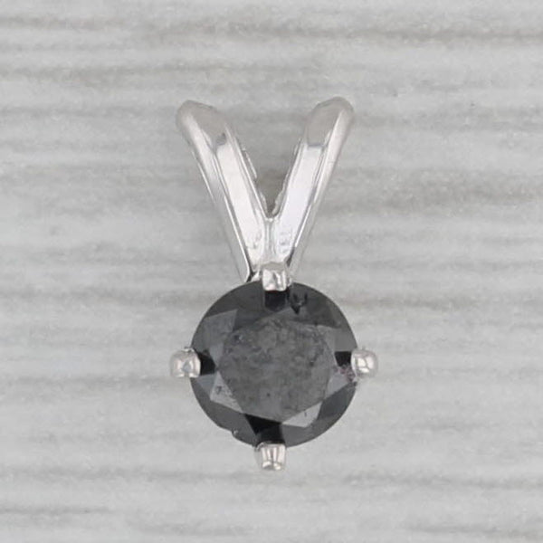 New Small 0.40ct Black Diamond Pendant 14k White Gold Round Solitaire