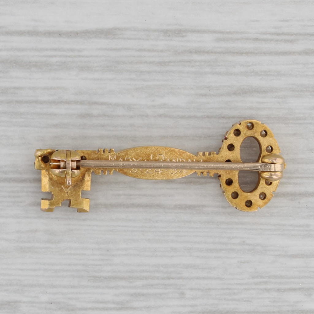 Gray Kappa Kappa Gamma Fraternity Key Badge 18k Gold Pearl Vintage Greek Pin