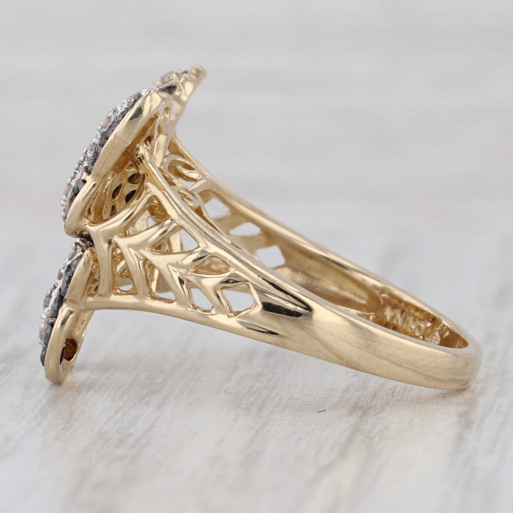 0.35ctw Diamond Butterfly Ring 14k Yellow Gold Size 7 Black White Brown Cocktail