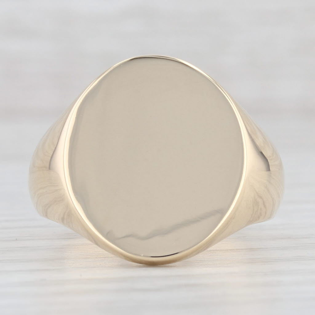 Light Gray Engravable Signet Ring 14k Yellow Gold Size 9.25 Men's Vintage