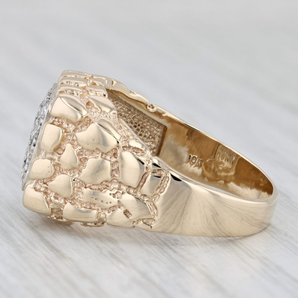 Light Gray 0.40ctw Pave Diamond Gold Nugget Ring 10k Yellow Gold Size 9.75 Men's