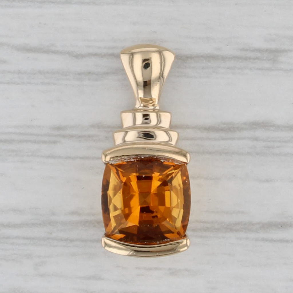 Gray 1..58ct Citrine Cushion Solitaire Pendant 14k Yellow Gold Small Drop